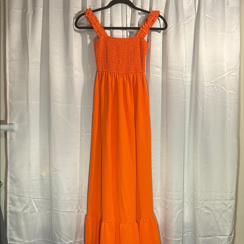 Vibrant Orange Smocked Maxi Dress